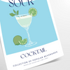 Affiche captivante thème cocktail Pisco Sour nuances vert bleu cadeau salutations évasion disponibles A4 cm A0