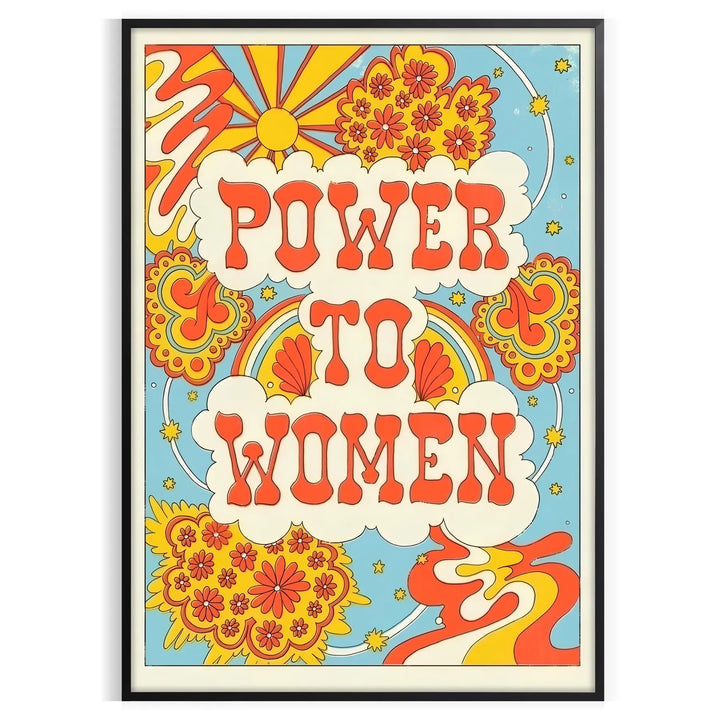 Power To Women Groovy Print Travel Poster High Quality Frame Premium Print Home Decor Color