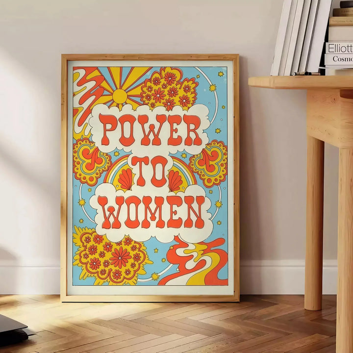 Power To Women Groovy Print Travel Poster High Quality Frame Premium Print Home Decor Color