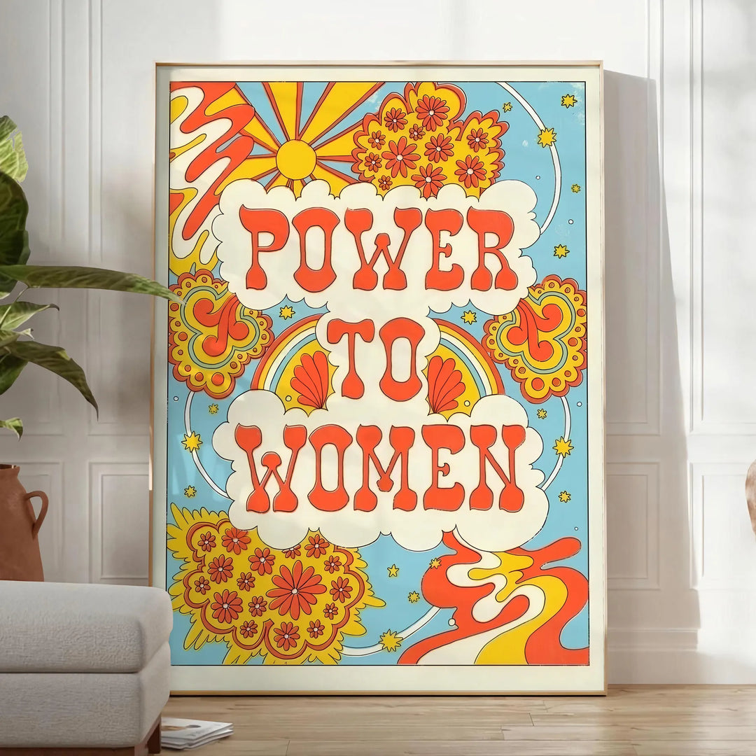 Power To Women Groovy Print Travel Poster High Quality Frame Premium Print Home Decor Color