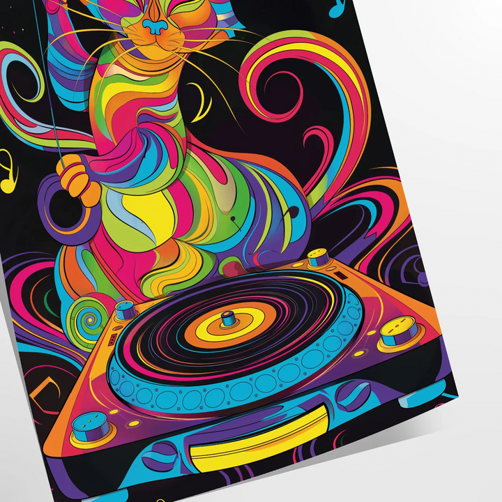 Psychedelic Groovy Cat Dj Poster Travel Poster High Quality Frame Premium Print Home Decor Color