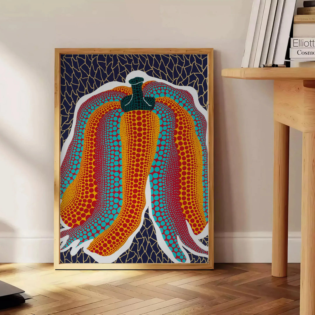 affiche envoûtante art citrouilles Yayoi Kusama nuances vertes bleues cadeau idéal amateurs contemporain disponibles A4 cm A0