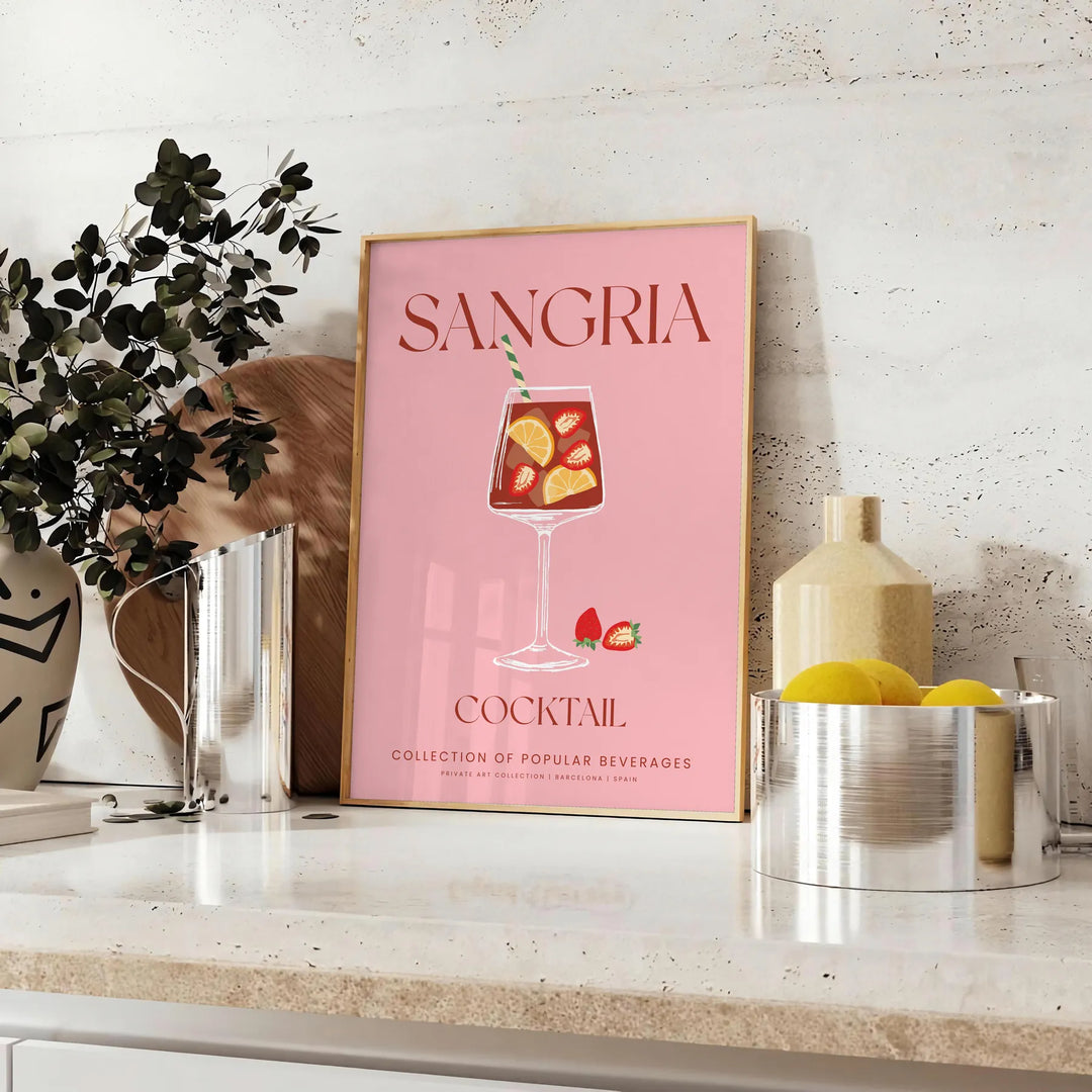 Sangria Cocktail Poster Travel Poster High Quality Frame Premium Print Home Decor Color