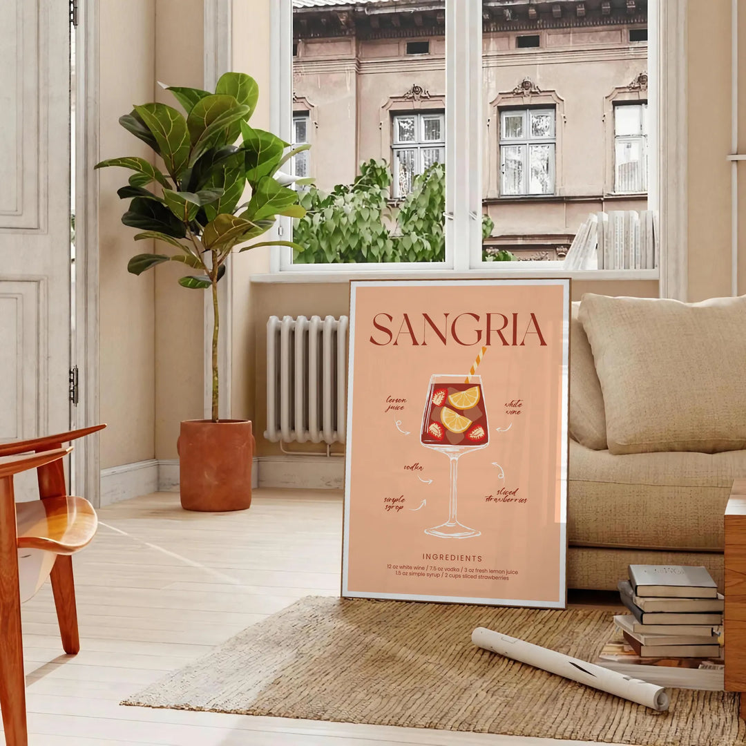 Sangria Cocktail Wall Print Travel Poster High Quality Frame Premium Print Home Decor Color