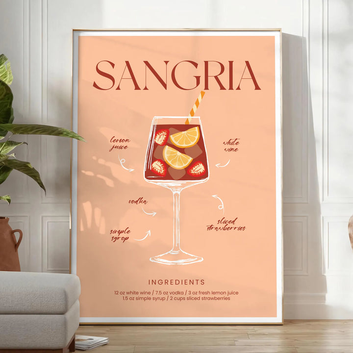 Sangria Cocktail Wall Print Travel Poster High Quality Frame Premium Print Home Decor Color