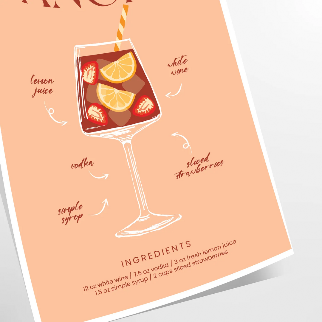 Sangria Cocktail Wall Print Travel Poster High Quality Frame Premium Print Home Decor Color