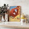 space See America travel art poster vibrant yellow blue hues spirit adventure captivating wall perfect gift enthusiasts sizes A4 cm A0