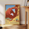 space See America travel art poster vibrant yellow blue hues spirit adventure captivating wall perfect gift enthusiasts sizes A4 cm A0