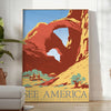 space See America travel art poster vibrant yellow blue hues spirit adventure captivating wall perfect gift enthusiasts sizes A4 cm A0