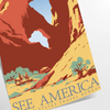 space See America travel art poster vibrant yellow blue hues spirit adventure captivating wall perfect gift enthusiasts sizes A4 cm A0