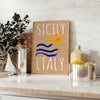 Affiche vintage Sicile Italie couleurs éclatantes bleu orange une décoration cadeau unique formats A4 cm A0