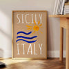 Affiche vintage Sicile Italie couleurs éclatantes bleu orange une décoration cadeau unique formats A4 cm A0
