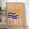 Affiche vintage Sicile Italie couleurs éclatantes bleu orange une décoration cadeau unique formats A4 cm A0