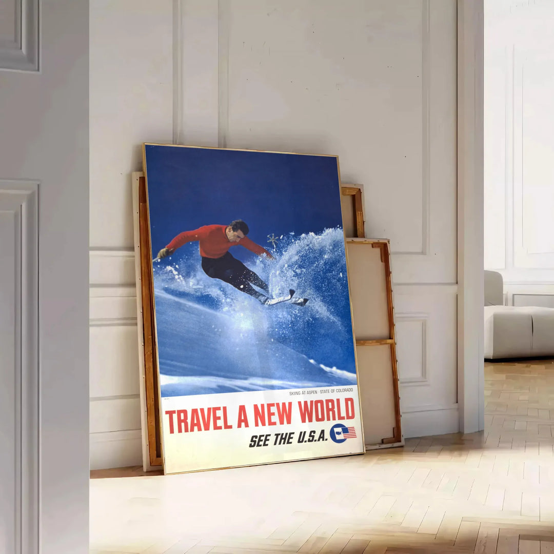 Skiing Travel Poster Print Travel Poster High Quality Frame Premium Print Home Decor Color