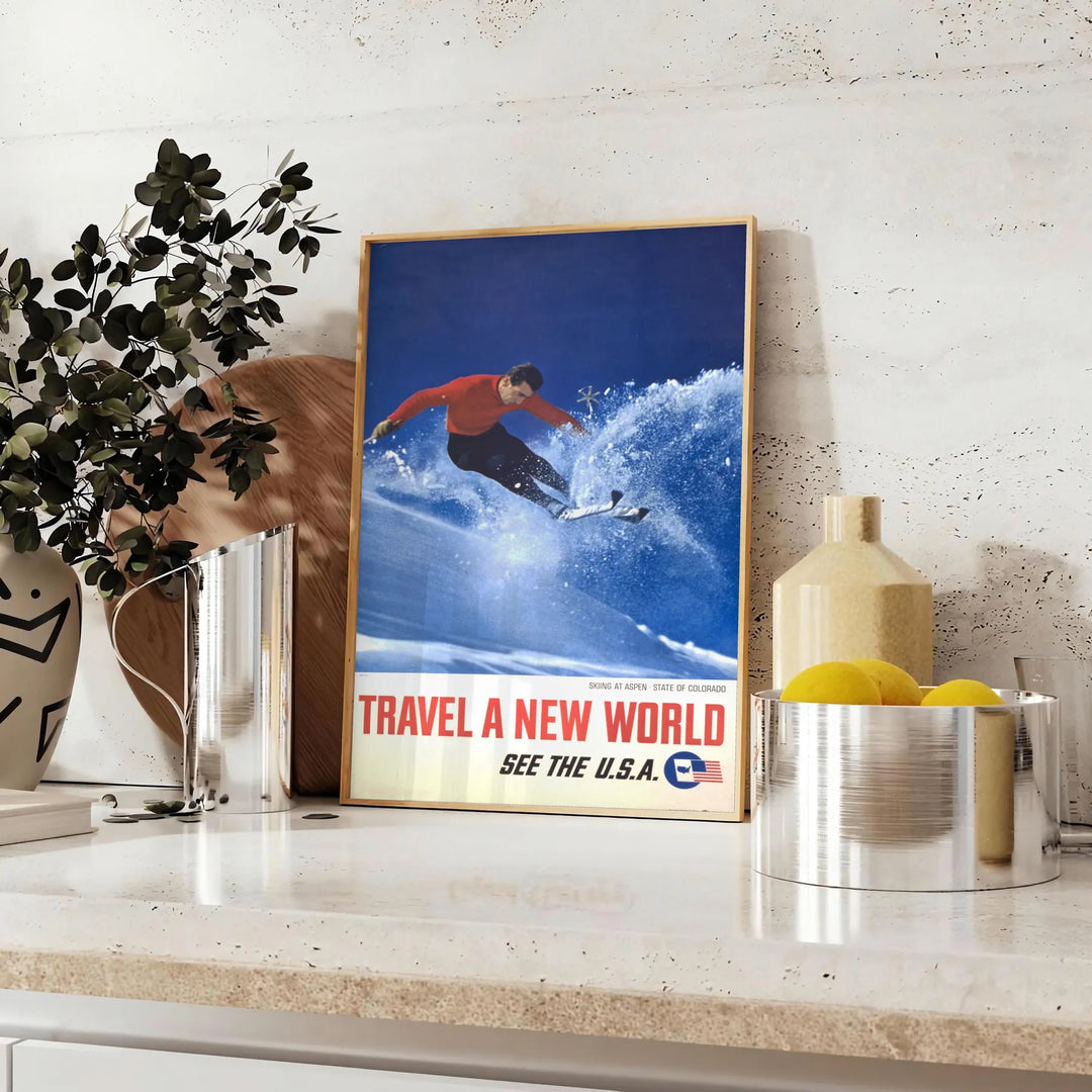 Skiing Travel Poster Print Travel Poster High Quality Frame Premium Print Home Decor Color