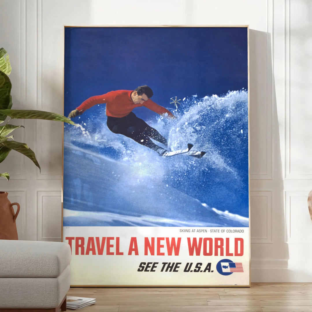 Skiing Travel Poster Print Travel Poster High Quality Frame Premium Print Home Decor Color