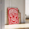 Une affiche captivante design crâne populaire teintes chaleureuses brun rouge décoration cadeau unique version cadre