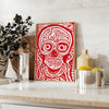 Une affiche captivante design crâne populaire teintes chaleureuses brun rouge décoration cadeau unique version cadre