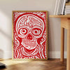 Une affiche captivante design crâne populaire teintes chaleureuses brun rouge décoration cadeau unique version cadre
