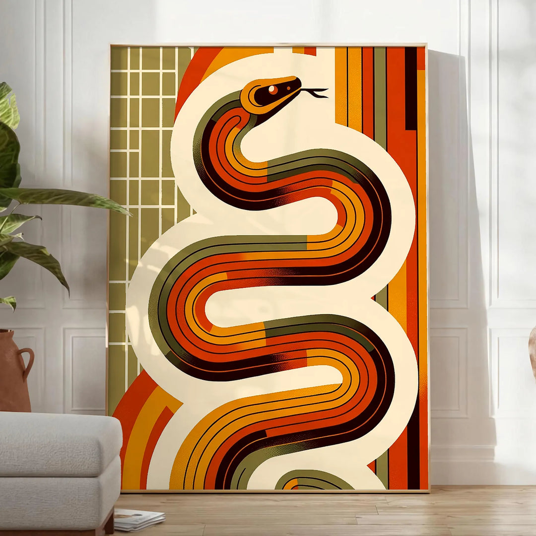 Snake Midcentury Animal Art Travel Poster High Quality Frame Premium Print Home Decor Color