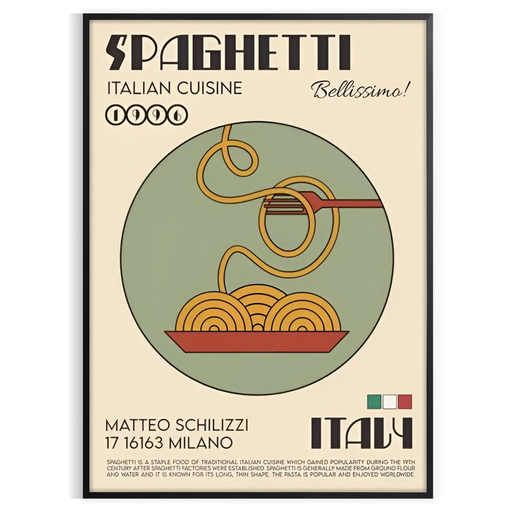 Spaghetti Italian Cuisine Kitchen Poster 1 Travel Poster High Quality Frame Premium Print Home Decor Color