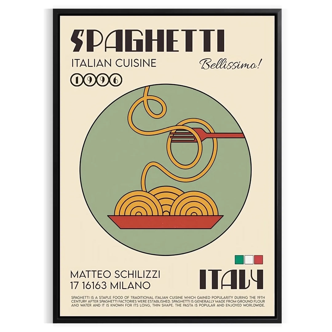 Spaghetti Italian Cuisine Kitchen Poster Travel Poster High Quality Frame Premium Print Home Decor Color