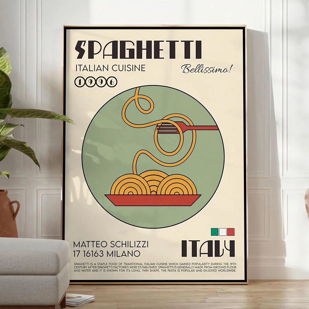 Spaghetti Italian Cuisine Kitchen Poster Travel Poster High Quality Frame Premium Print Home Decor Color