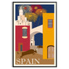 charm Spain vintage travel poster vibrant blue orange hues standout print wall art touch nostalgia space unique gift enthusiasts frames