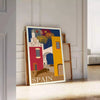 charm Spain vintage travel poster vibrant blue orange hues standout print wall art touch nostalgia space unique gift enthusiasts frames