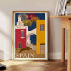 charm Spain vintage travel poster vibrant blue orange hues standout print wall art touch nostalgia space unique gift enthusiasts frames