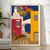 charm Spain vintage travel poster vibrant blue orange hues standout print wall art touch nostalgia space unique gift enthusiasts frames