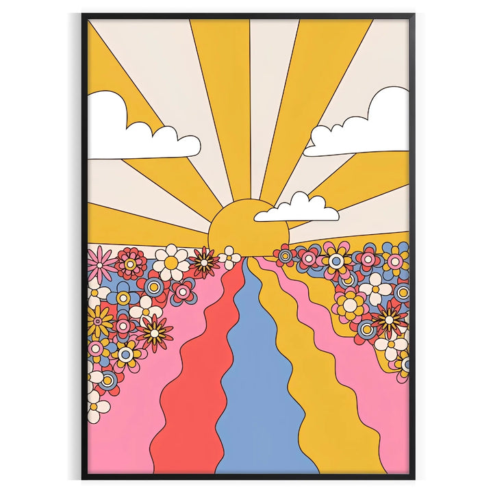 Sun Flower Groovy Poster Travel Poster High Quality Frame Premium Print Home Decor Color