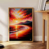 space captivating Sunset Beach Poster vibrant orange green hues wall art stunning artwork serene beauty tropical ideal gift ocean lovers unframed options