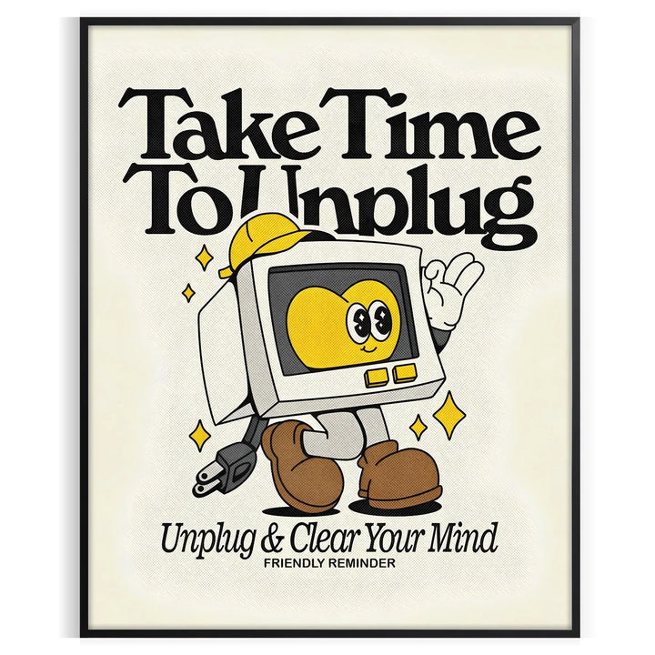 Take Time To Unplug Groovy Art Print Travel Poster High Quality Frame Premium Print Home Decor Color