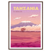 visual journey Tanzania Travel Poster rich brown purple hues stunning wall art essence Africa unique gift stylish addition decor standalone print space