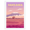 visual journey Tanzania Travel Poster rich brown purple hues stunning wall art essence Africa unique gift stylish addition decor standalone print space