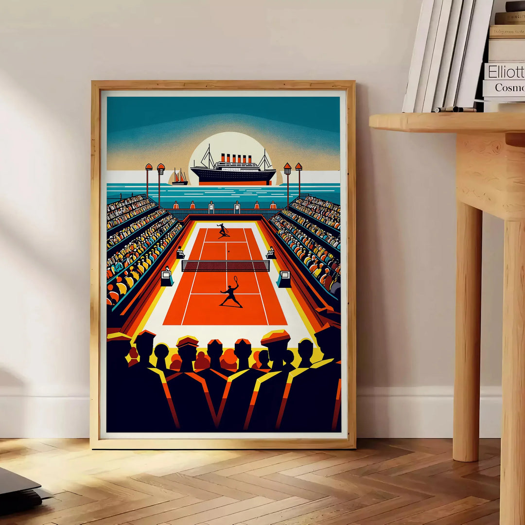 Retro Titanic tennis print celebrating iconic Grand Slam tournaments worldwide