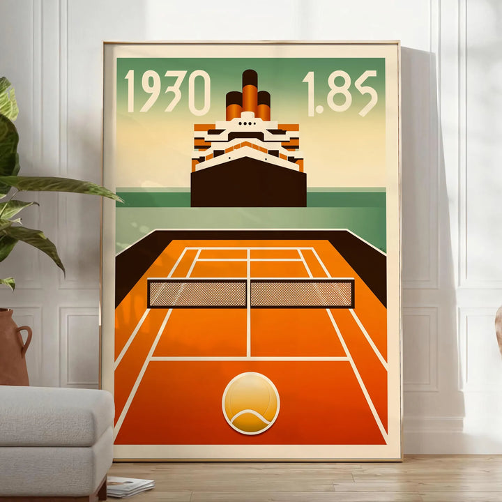 Retro Titanic tennis print celebrating iconic Grand Slam tournaments worldwide