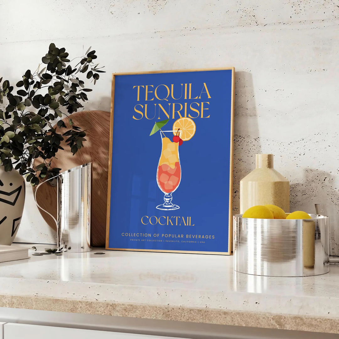 Tequila Sunrise Cocktail Print Travel Poster High Quality Frame Premium Print Home Decor Color