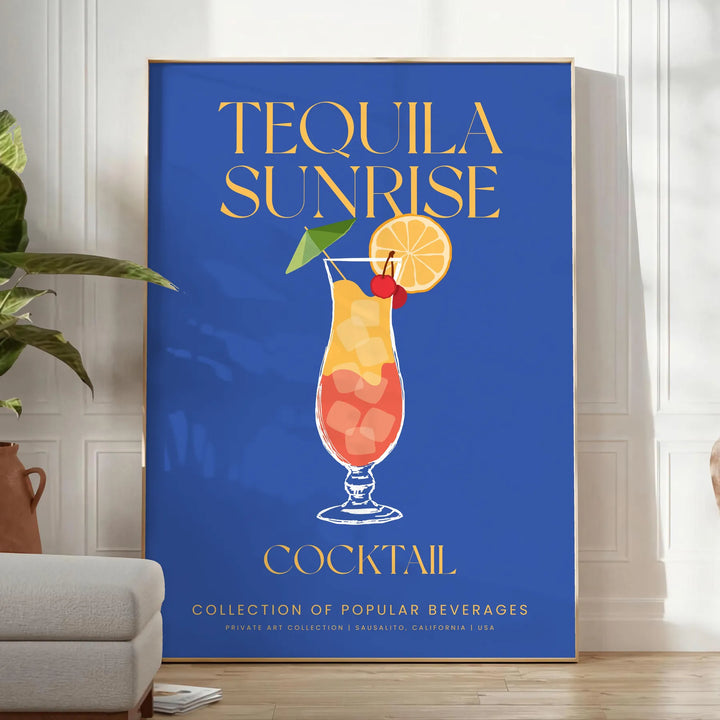 Tequila Sunrise Cocktail Print Travel Poster High Quality Frame Premium Print Home Decor Color