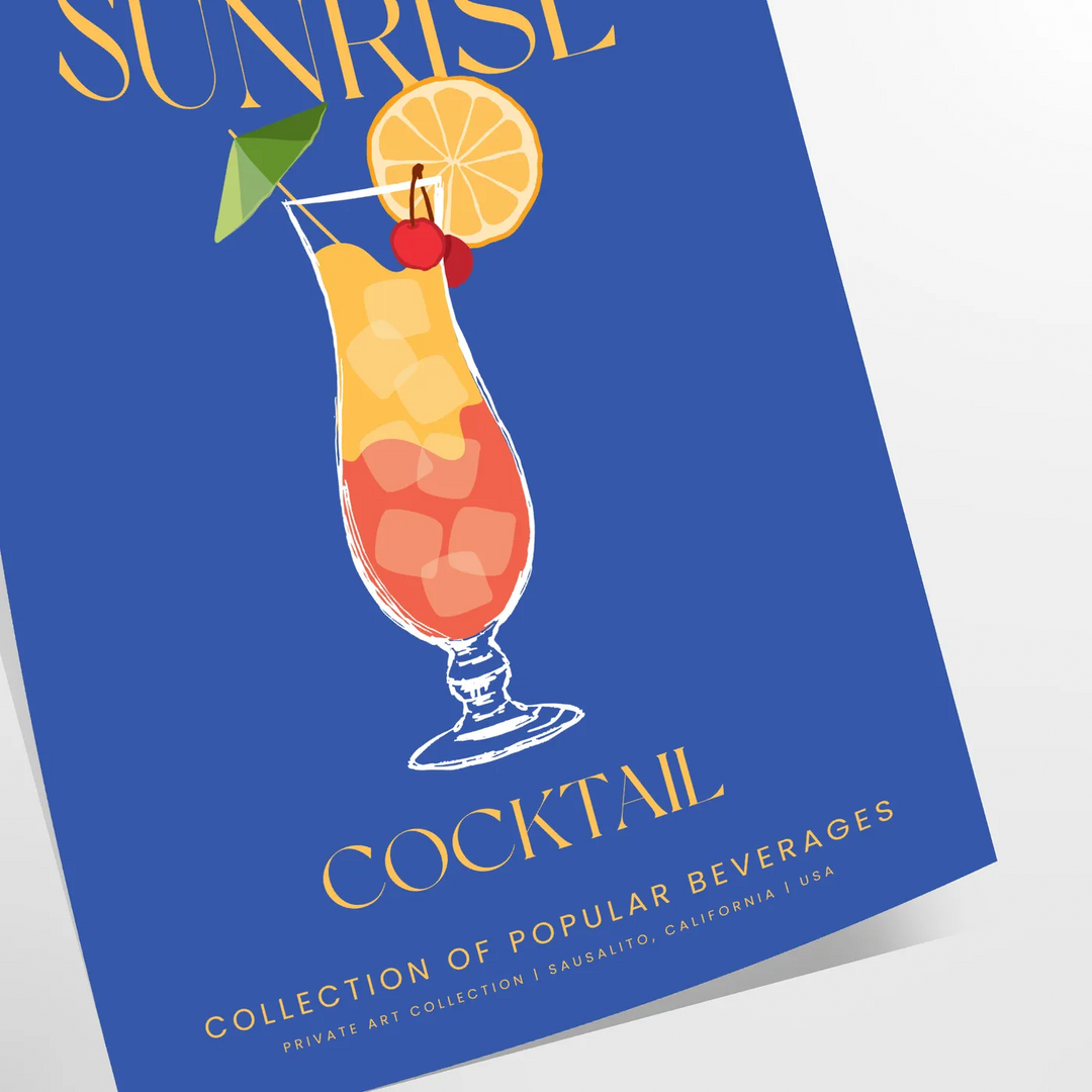 Tequila Sunrise Cocktail Print Travel Poster High Quality Frame Premium Print Home Decor Color