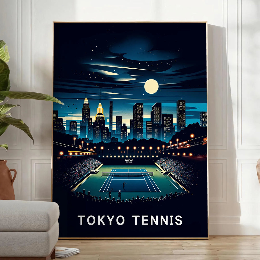 Vintage Tokyo tennis poster in an Art Deco style for all Grand Slam fans