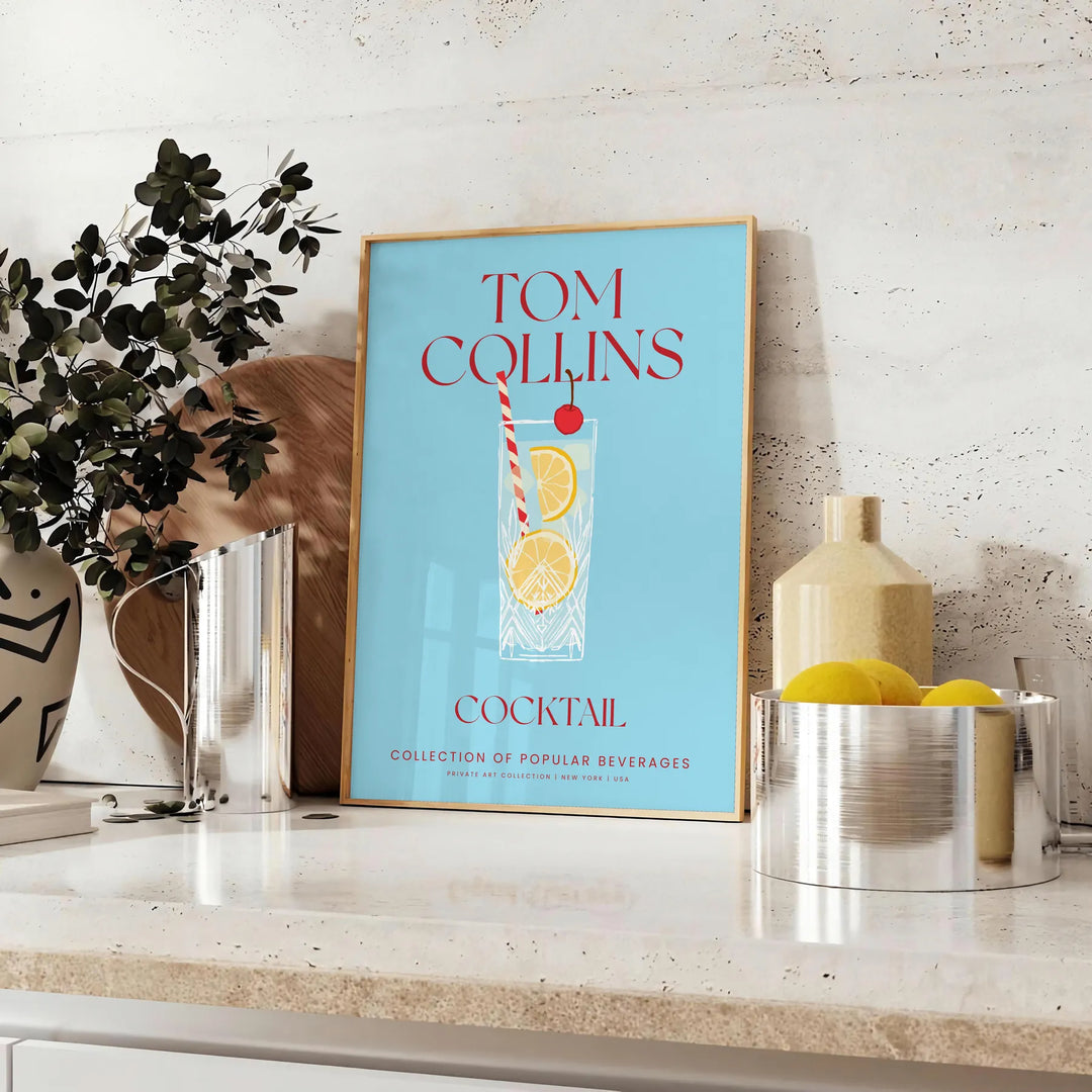 Tom Collins Cocktail Art Travel Poster High Quality Frame Premium Print Home Decor Color