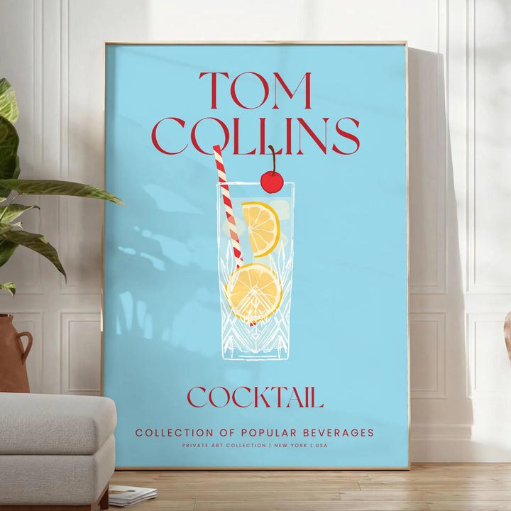 Tom Collins Cocktail Art Travel Poster High Quality Frame Premium Print Home Decor Color