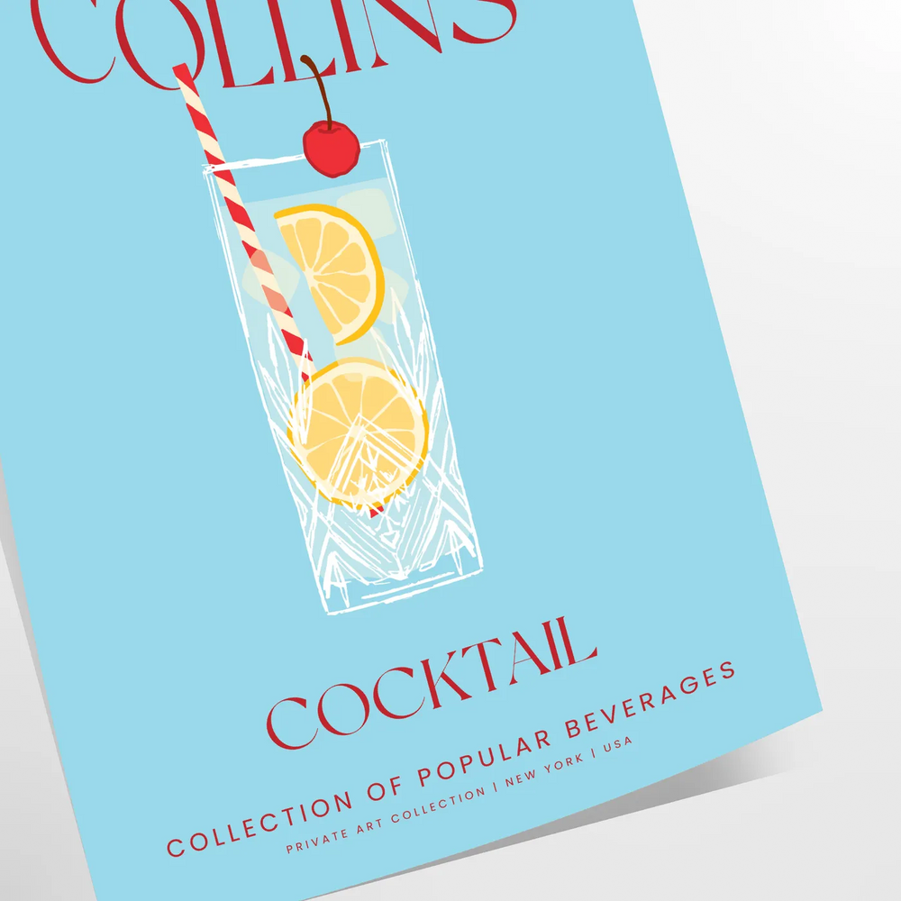 Tom Collins Cocktail Art Travel Poster High Quality Frame Premium Print Home Decor Color