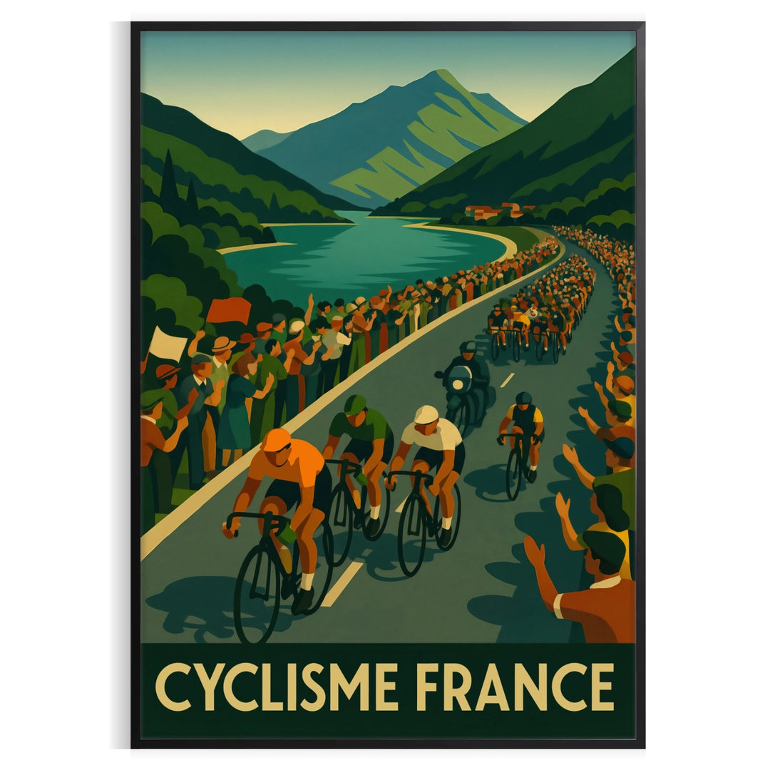 stunning Tour France cycling poster elegant gray green hues sports enthusiasts high quality artwork available dimensions cm A4 A0