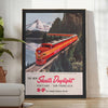 charm vintage travel Train Portland San Francisco Poster vibrant orange green hues wall art lovers timeless journeys unique gift sizes A4 cm A0
