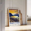 visual journey stunning train travel poster captivating blend gray blue wall art masterpiece romance railways gift unique décor piece sizes available A4 cm A0
