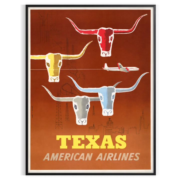 Us Texas American Airlines Affiche de voyage Impression murale 