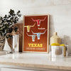 Texan pride love travel vibrant American Airlines poster bold orange yellow hues eye wall art perfect gift addition home decor artwork